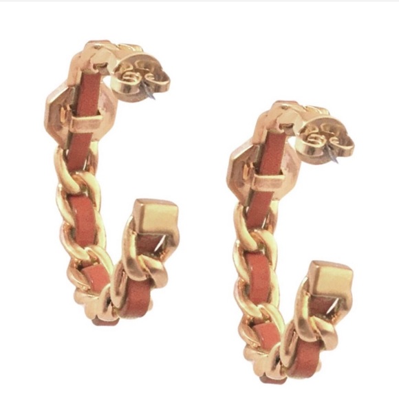 BNWT Tory Burch Marion Woven Chain Hoop Earrings - Picture 2 of 4